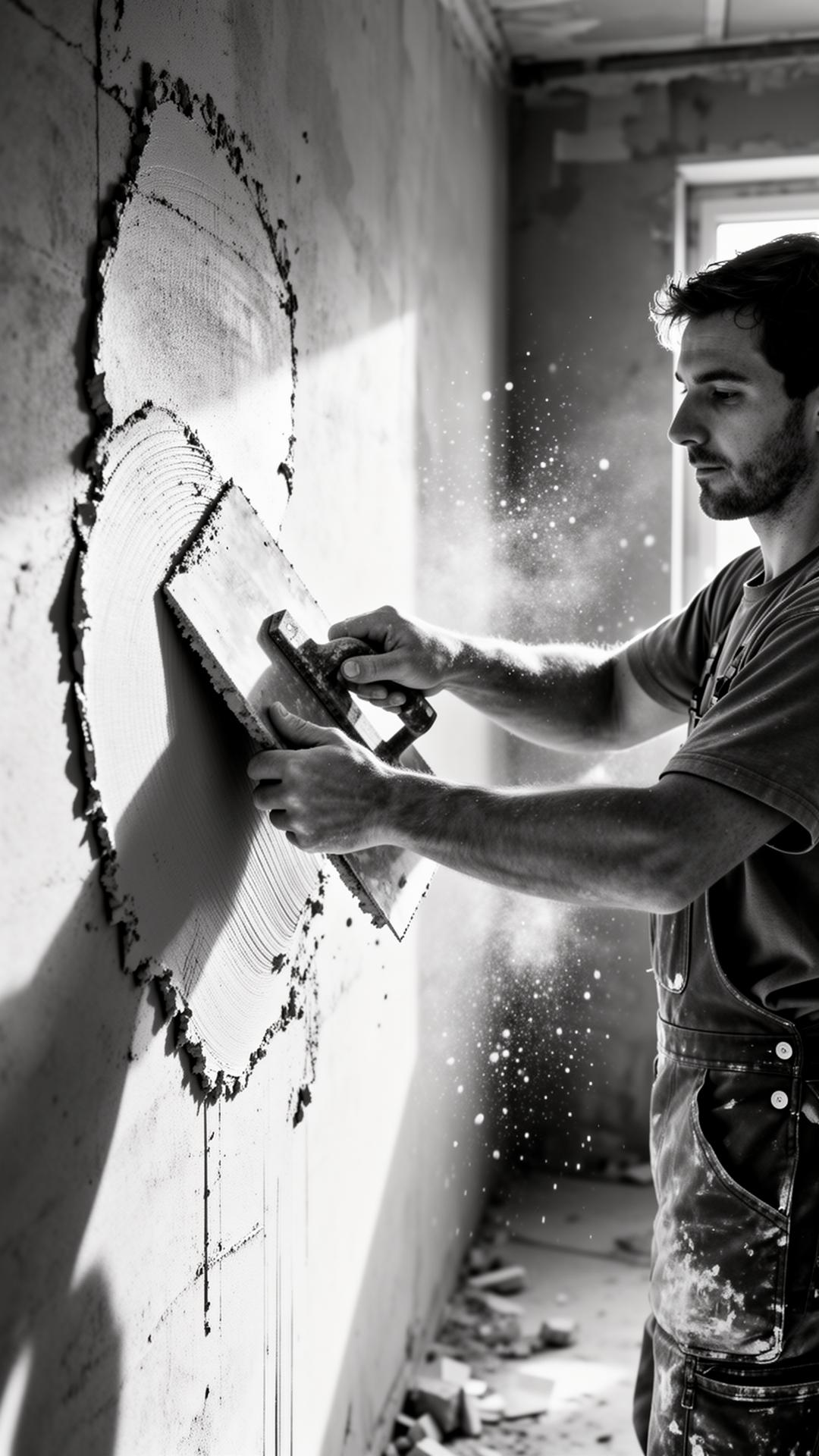 Gipser bei der Arbeit auf einer Schweizer Baustelle